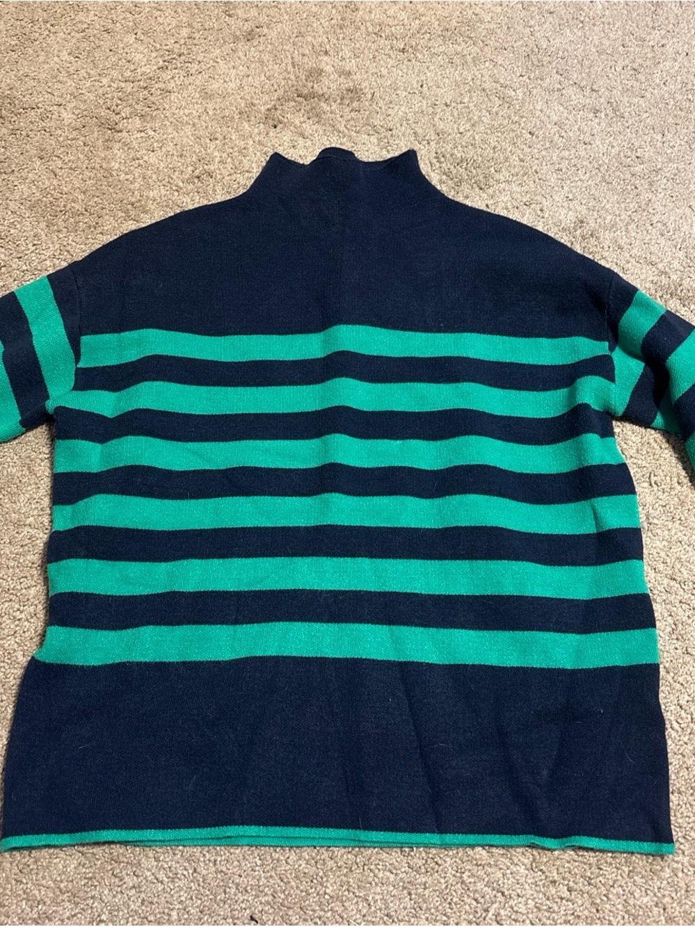 Tahari Navy and Green Striped Turtleneck Sweater
